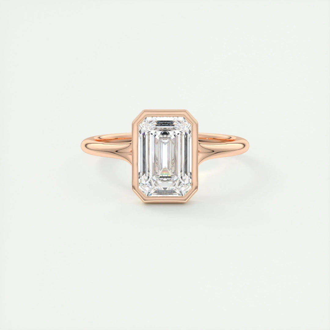 2ct Bezel Set Emerald Cut F- VS1 Diamond Solitaire Lab Grown Engagement Ring