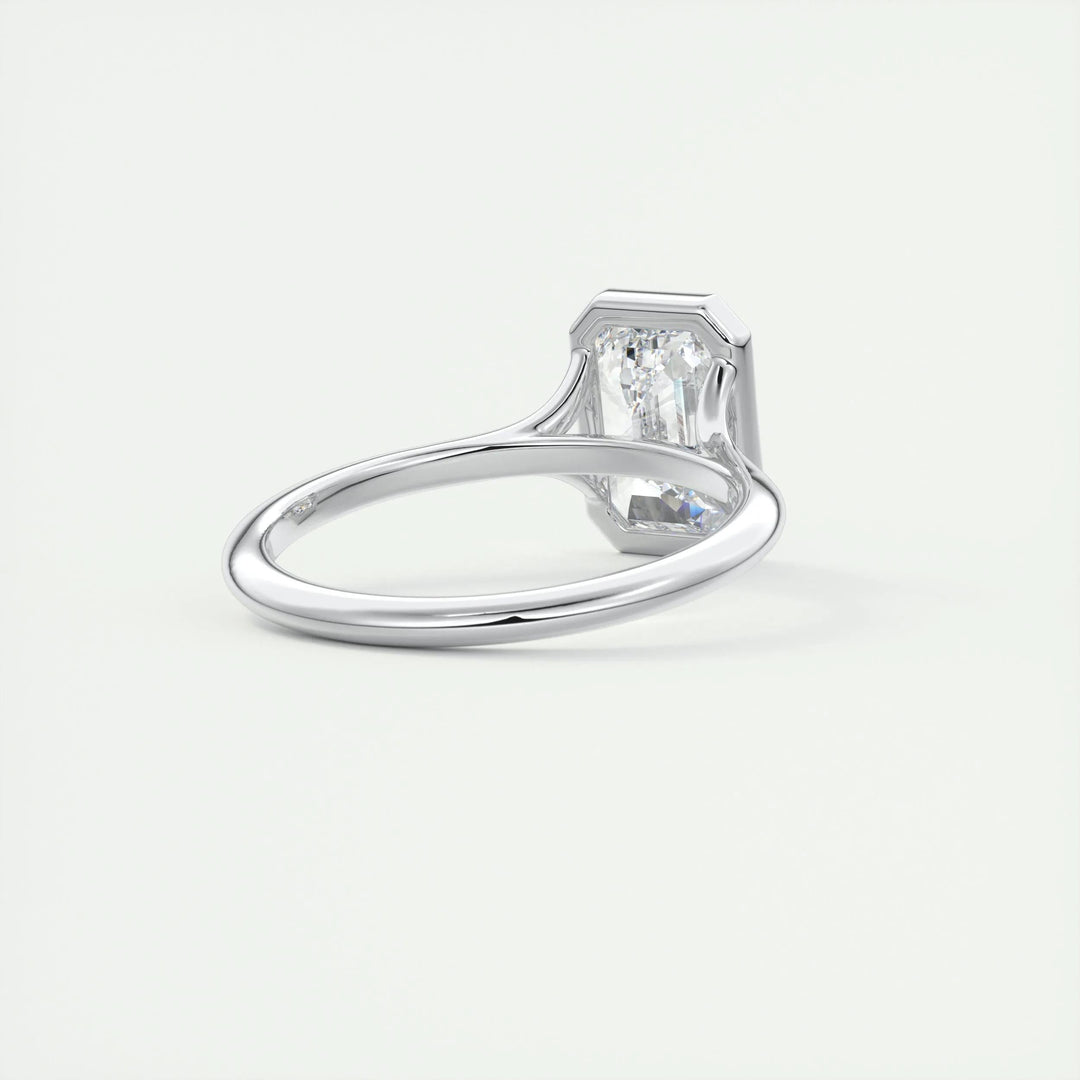 2ct Bezel Set Emerald Cut F- VS1 Diamond Solitaire Lab Grown Engagement Ring