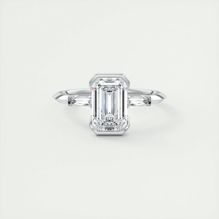 2ct Emerald F - VS1 Lab Grown Diamond Three Stones Engagement Ring - Doozy Diamonds