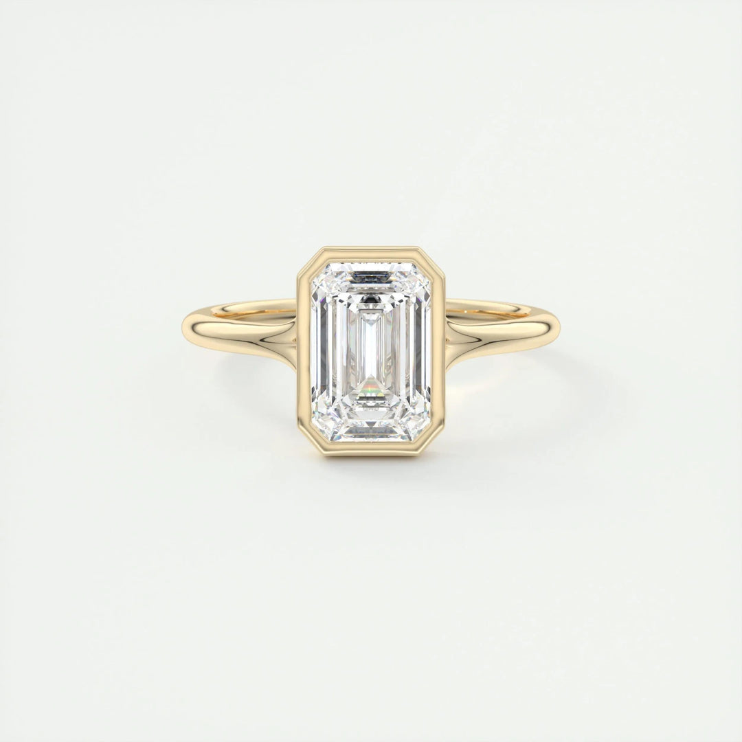 2ct Bezel Set Emerald Cut F- VS1 Diamond Solitaire Lab Grown Engagement Ring