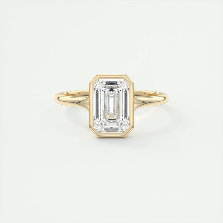 2ct Bezel Set Emerald Cut F- VS1 Diamond Solitaire Lab Grown Engagement Ring