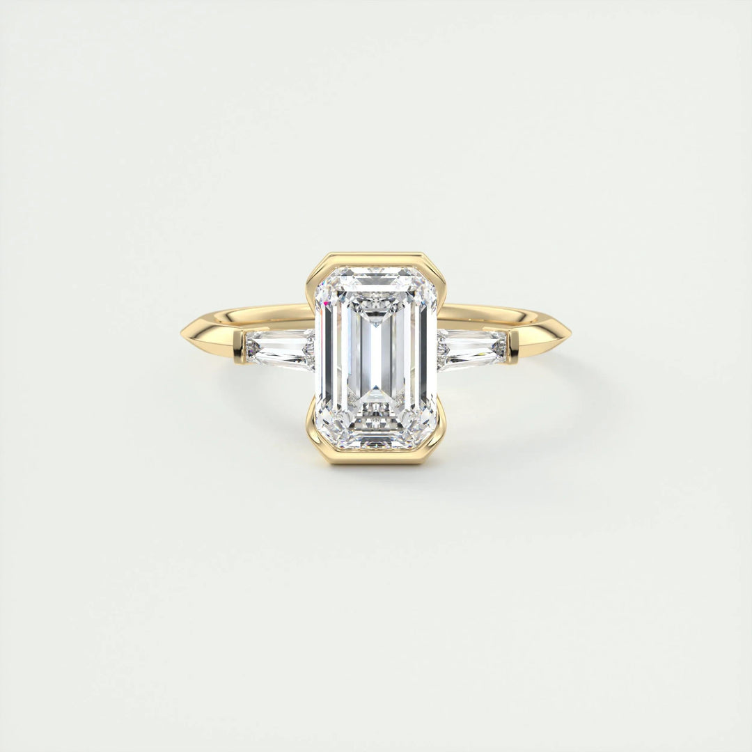 2ct Emerald F - VS1 Lab Grown Diamond Three Stones Engagement Ring - Doozy Diamonds