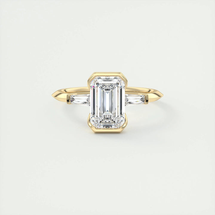 2ct Emerald F - VS1 Lab Grown Diamond Three Stones Engagement Ring - Doozy Diamonds