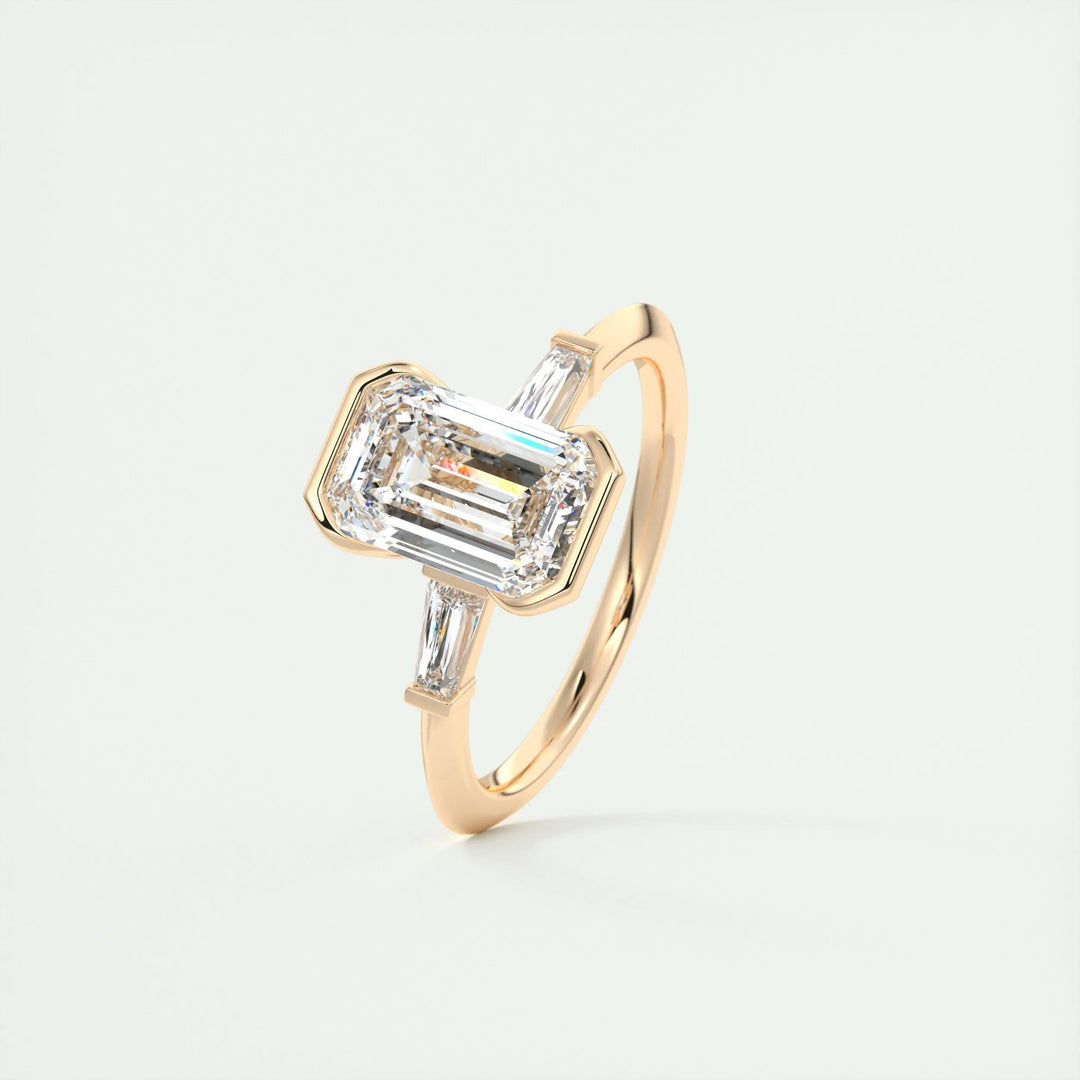 2ct Emerald F - VS1 Lab Grown Diamond Three Stones Engagement Ring - Doozy Diamonds
