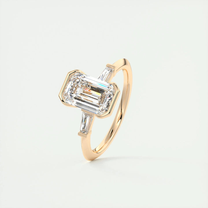 2ct Emerald F - VS1 Lab Grown Diamond Three Stones Engagement Ring - Doozy Diamonds