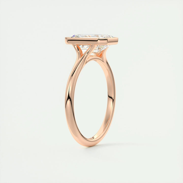 2ct Bezel Set Emerald Cut F- VS1 Diamond Solitaire Lab Grown Engagement Ring