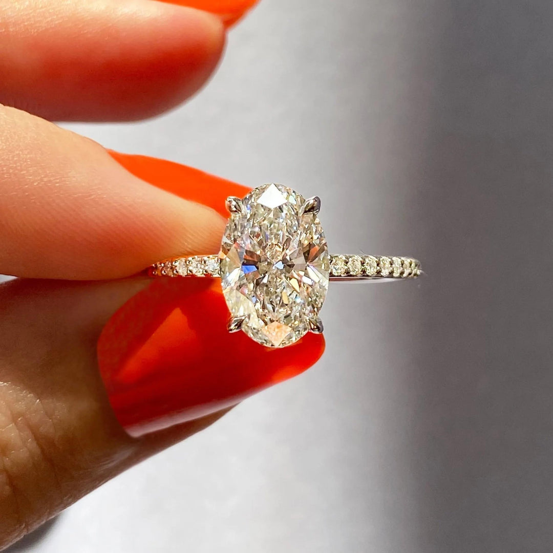 2ct Oval F - VS1 Lab Grown Diamond Pave Engagement Ring - Doozy Diamonds