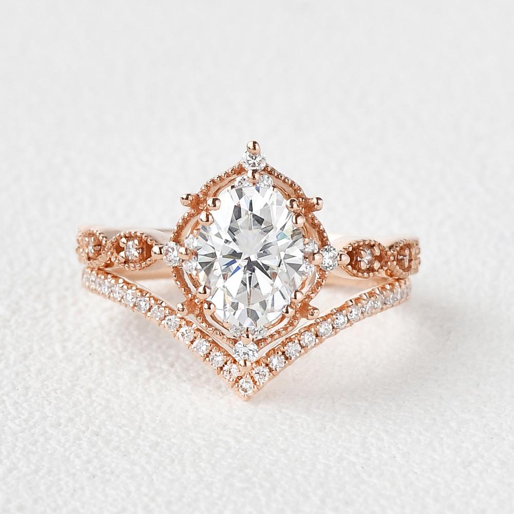 2.31tcw Oval Moissanite Vintage Style Engagement Ring Bridal Set