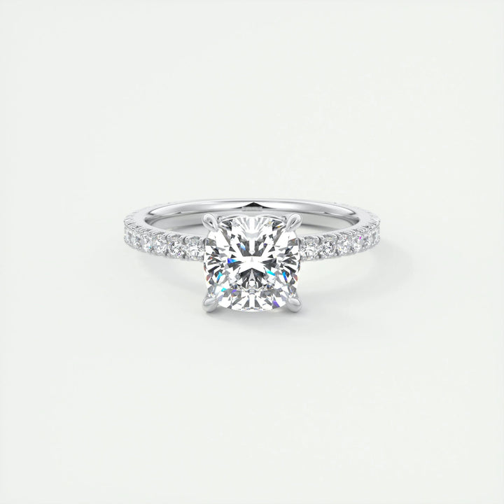 2ct Cushion F- VS1 Diamond Pave Engagement Ring