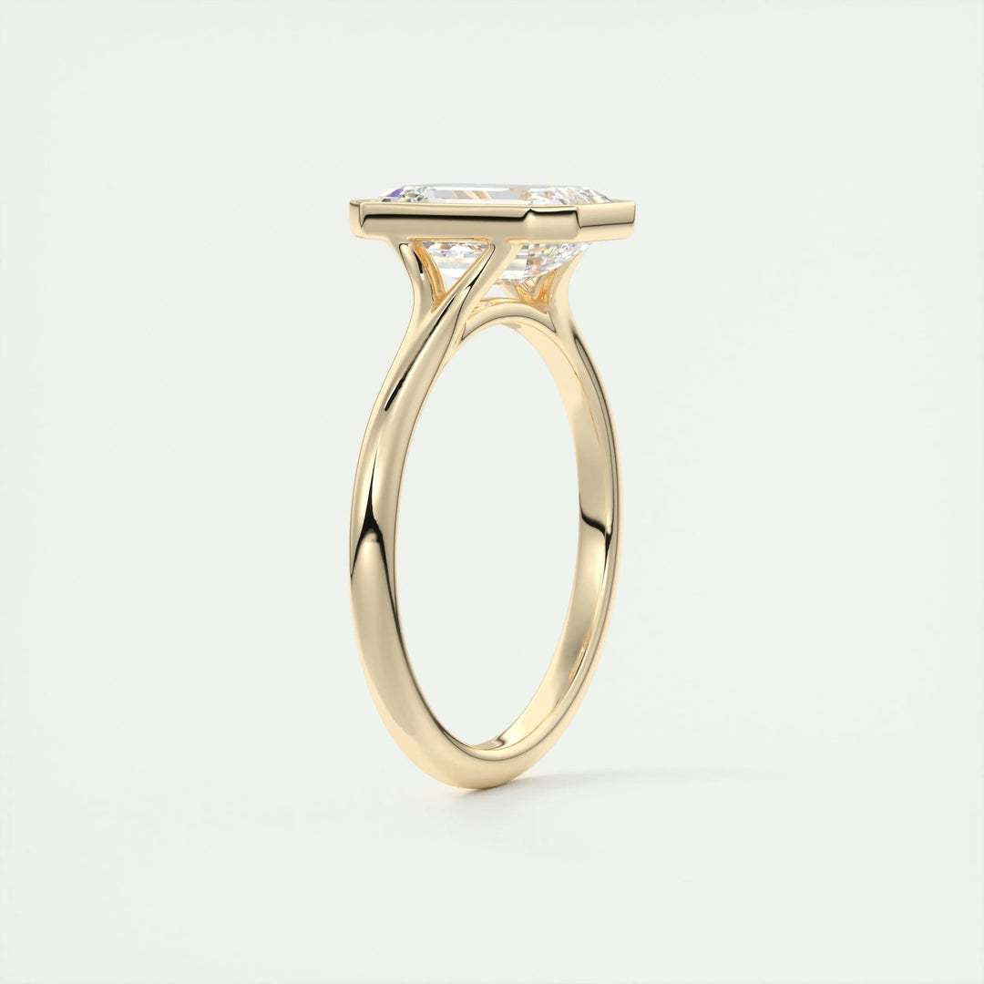 2ct Bezel Set Emerald Cut F- VS1 Diamond Solitaire Lab Grown Engagement Ring