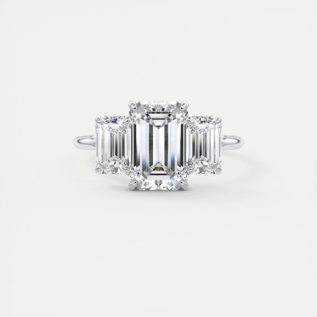 2ct Emerald F - VS1 Lab Grown Diamond Three Stones Engagement Ring - Doozy Diamonds