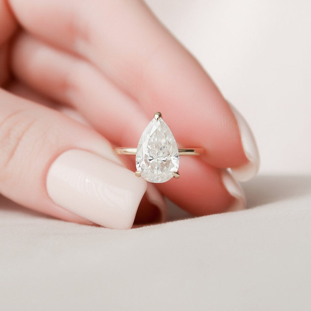 2.50CT Pear Hidden Halo Moissanite Diamond Engagement Ring