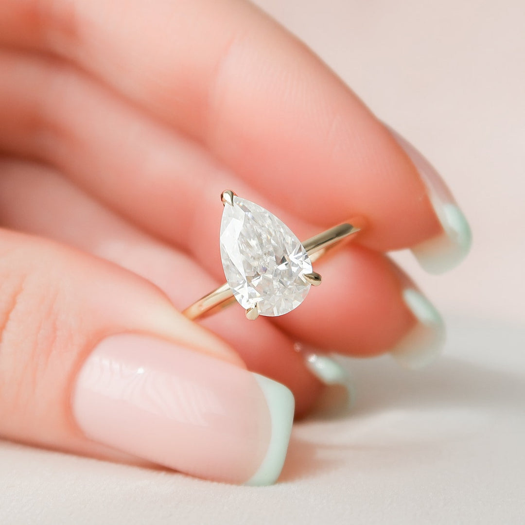 2.50CT Pear Hidden Halo Moissanite Diamond Engagement Ring