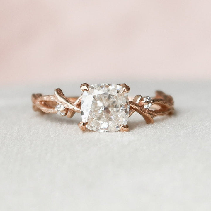 1.0CT Cushion Twig Moissanite Diamond Engagement Ring