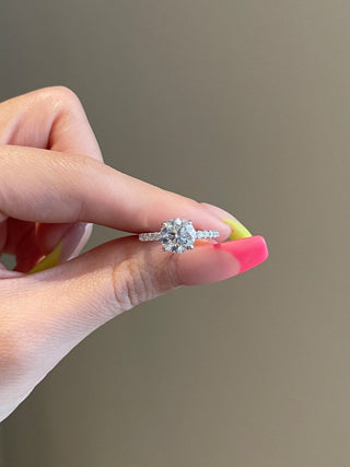 2.0ct Round Cut Hidden Halo Pave Moissanite Diamond Engagement Ring