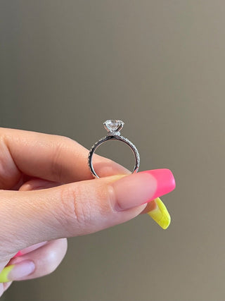 2.0ct Round Cut Hidden Halo Pave Moissanite Diamond Engagement Ring