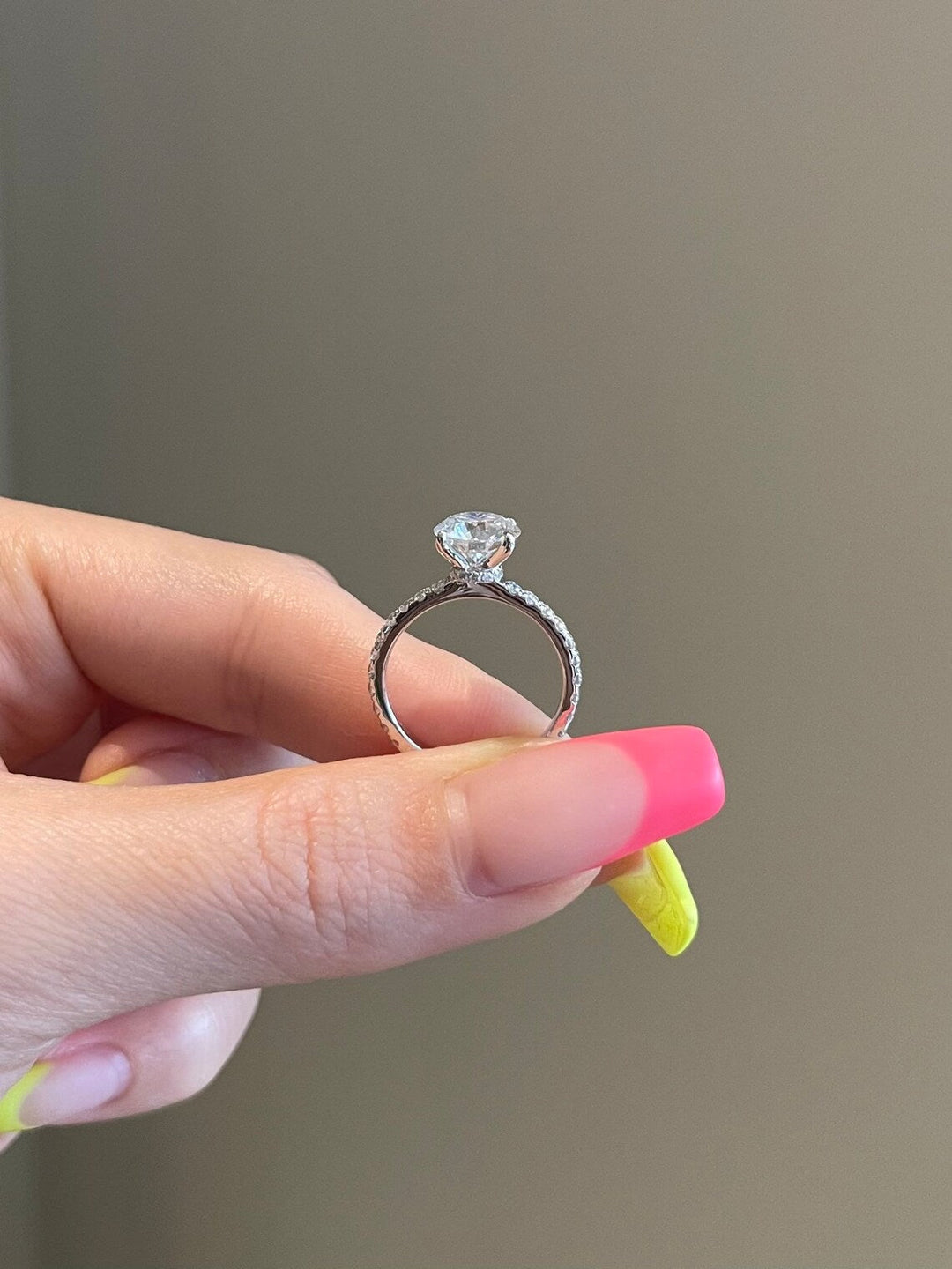2.0ct Round Cut Hidden Halo Pave Moissanite Diamond Engagement Ring