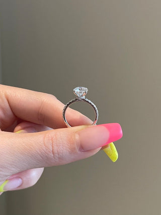 2.0ct Round Cut Hidden Halo Pave Moissanite Diamond Engagement Ring
