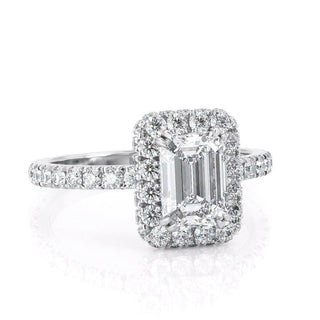 1.0CT Emerald Cut Halo Moissanite Diamond Engagement Ring