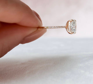2.50CT Elongated Cushion Hidden Halo Moissanite Diamond Engagement Ring
