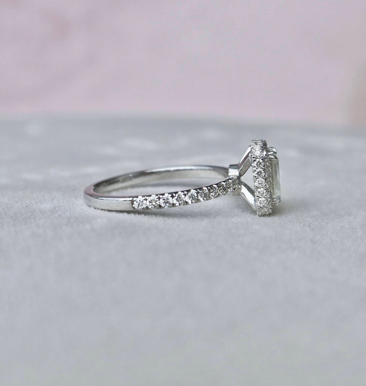 1.0CT Emerald Cut Halo Moissanite Diamond Engagement Ring