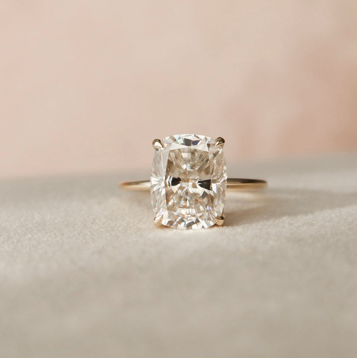 6.0CT Elongated Cushion Hidden Halo Moissanite Solitaire Pave Engagement Ring