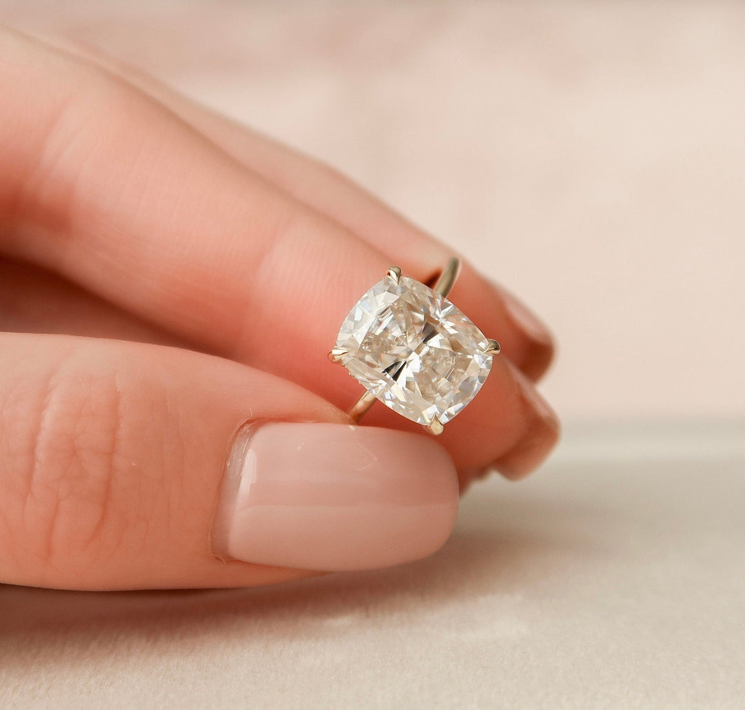 6.0CT Elongated Cushion Hidden Halo Moissanite Solitaire Pave Engagement Ring