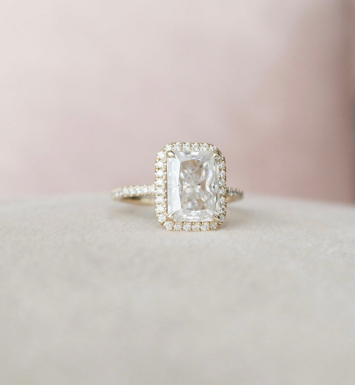 3.50CT Radiant Halo Moissanite Diamond Engagement Ring