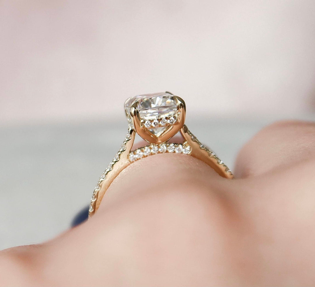 2.50CT Cushion Hidden Halo Moissanite Cathedral Diamond Engagement Ring