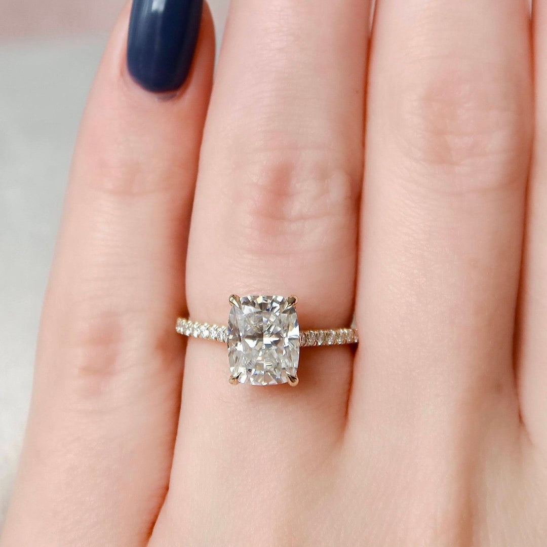 2.50CT Cushion Hidden Halo Moissanite Cathedral Diamond Engagement Ring
