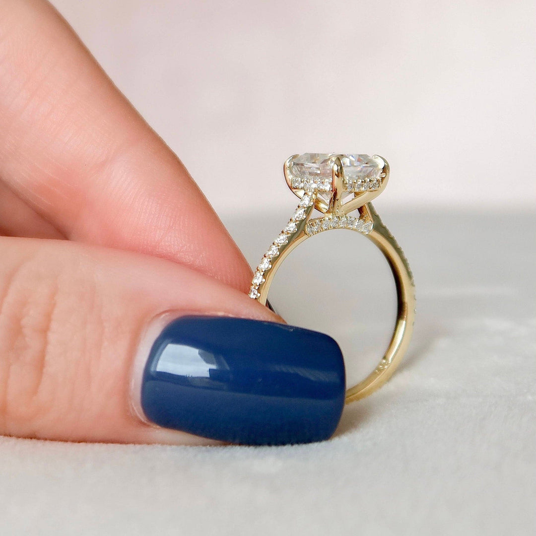 2.50CT Cushion Hidden Halo Moissanite Cathedral Diamond Engagement Ring