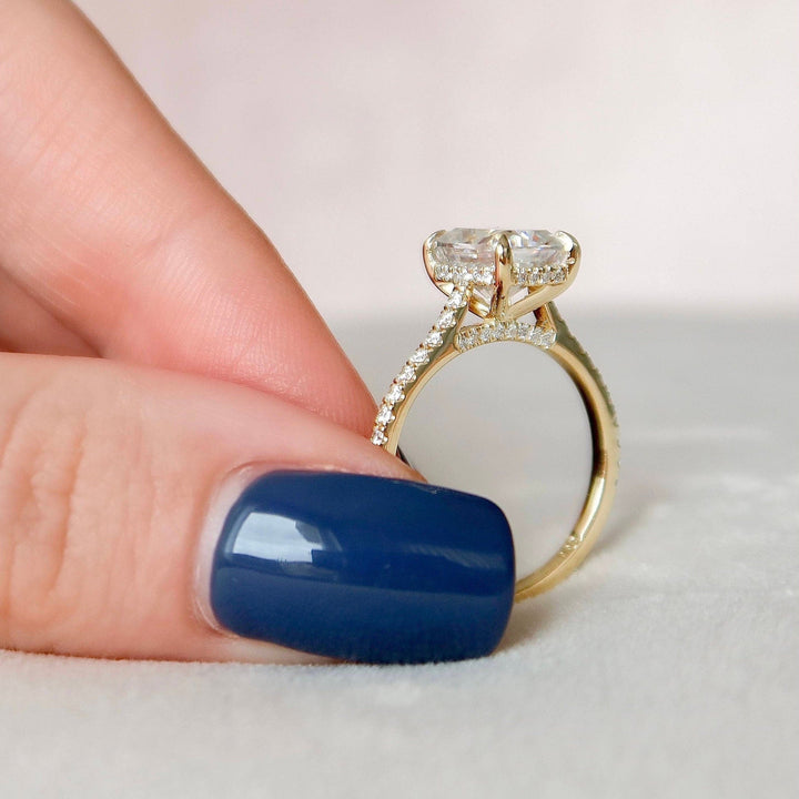 2.50CT Cushion Hidden Halo Moissanite Cathedral Diamond Engagement Ring