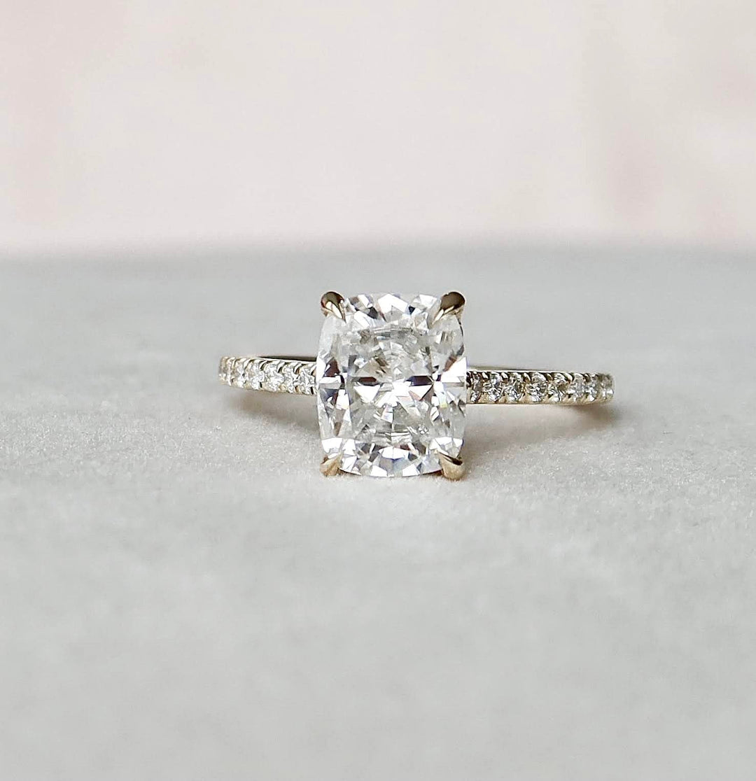 2.50CT Cushion Hidden Halo Moissanite Cathedral Diamond Engagement Ring