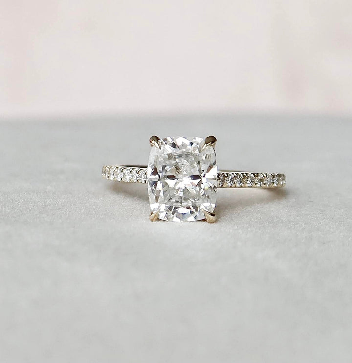 2.50CT Cushion Hidden Halo Moissanite Cathedral Diamond Engagement Ring