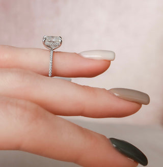 2.50CT Elongated Cushion Hidden Halo Moissanite Diamond Engagement Ring