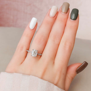 2.50CT Elongated Cushion Hidden Halo Moissanite Diamond Engagement Ring