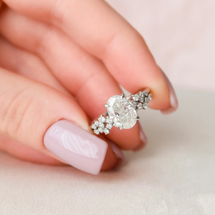 2.90tcw Oval Cut Moissanite Halo Bridal Engagement Ring Set