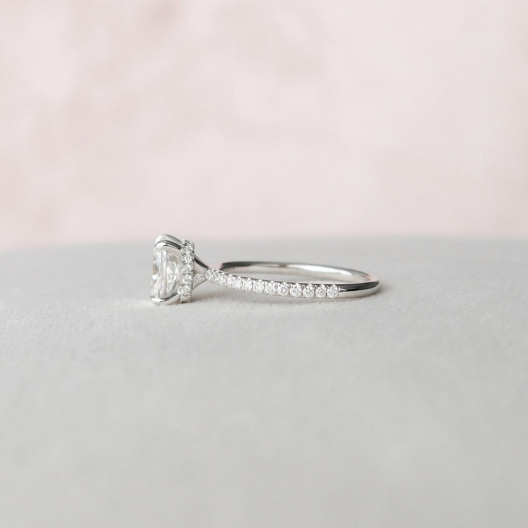 1.50CT Elongated Cushion Hidden Halo Moissanite Diamond Engagement Ring