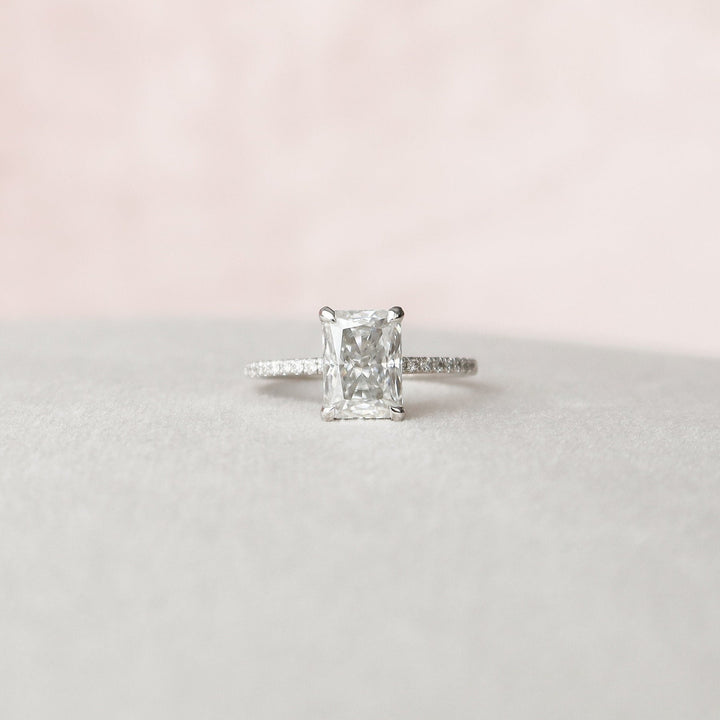 2.0CT Radiant Hidden Halo Moissanite Diamond Engagement Ring
