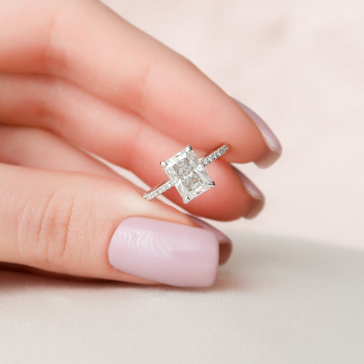 2.0CT Radiant Hidden Halo Moissanite Diamond Engagement Ring