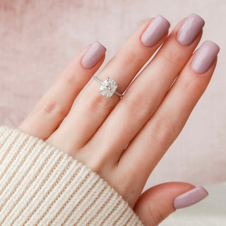 2.50CT Elongated Cushion Hidden Halo Moissanite Diamond Engagement Ring