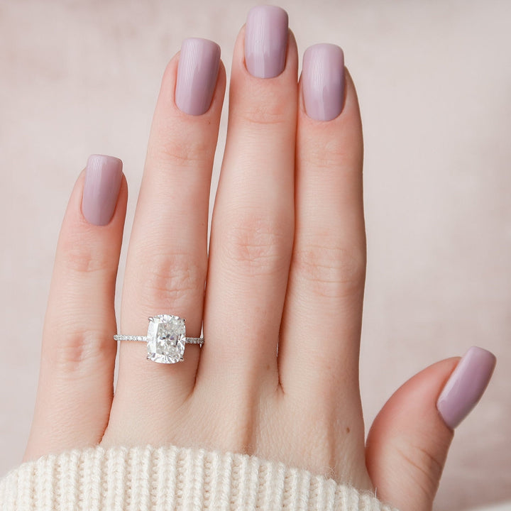 4.0CT Elongated Cushion Hidden Halo Moissanite Diamond Engagement Ring