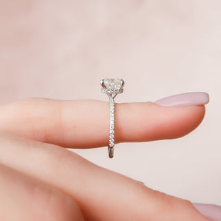 1.50CT Elongated Cushion Hidden Halo Moissanite Diamond Engagement Ring