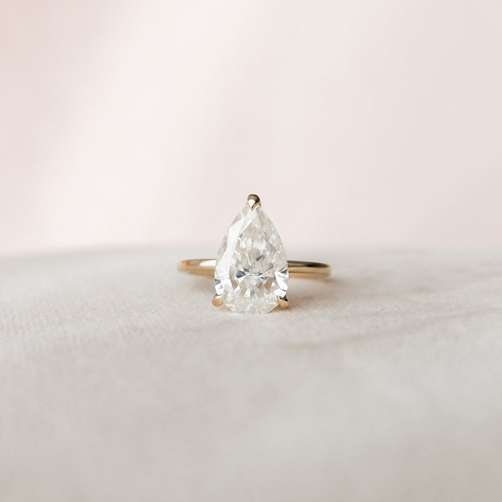 2.50CT Pear Hidden Halo Moissanite Diamond Engagement Ring