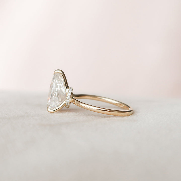 2.50CT Pear Hidden Halo Moissanite Diamond Engagement Ring