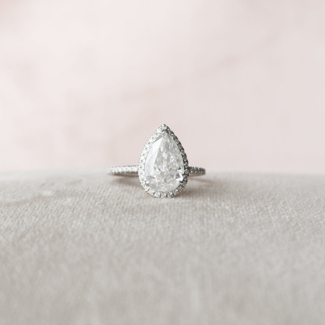 2.50CT Pear Cut Halo Moissanite Diamond Engagement Ring