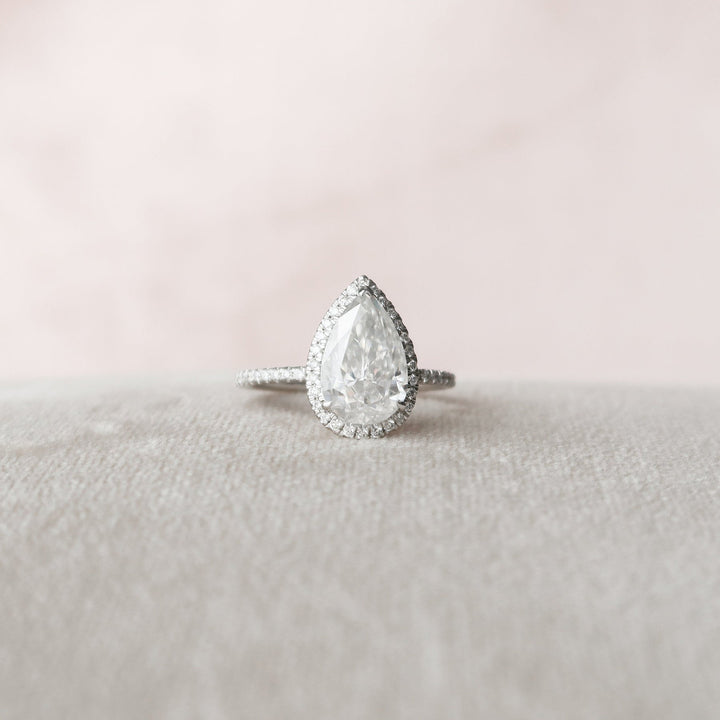 2.50CT Pear Cut Halo Moissanite Diamond Engagement Ring