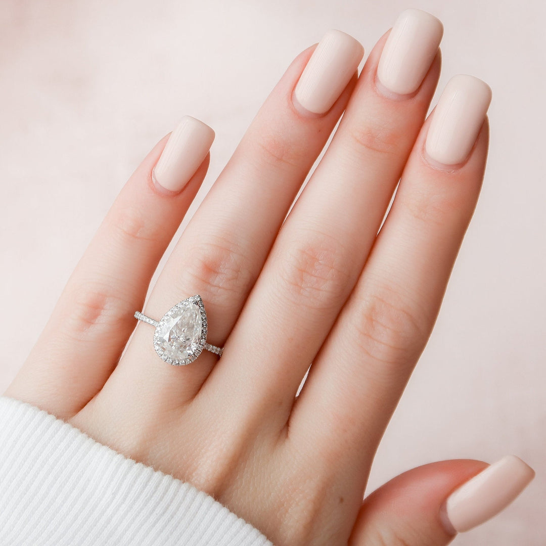 2.50CT Pear Cut Halo Moissanite Diamond Engagement Ring