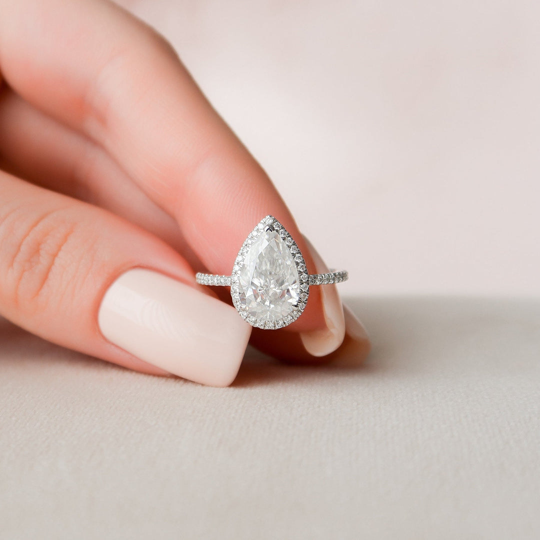 2.50CT Pear Cut Halo Moissanite Diamond Engagement Ring