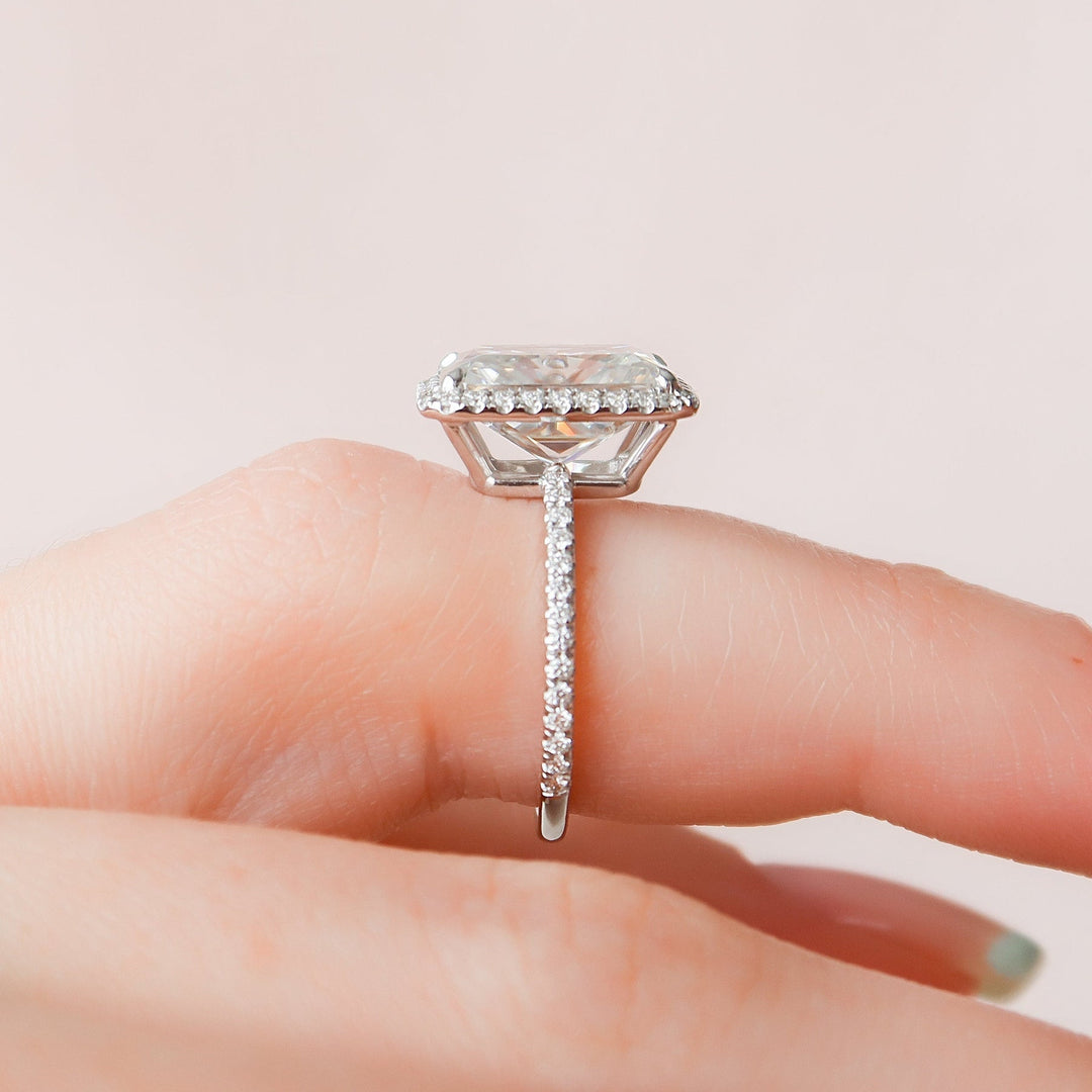 5.0CT Radiant Halo Moissanite Diamond Engagement Ring